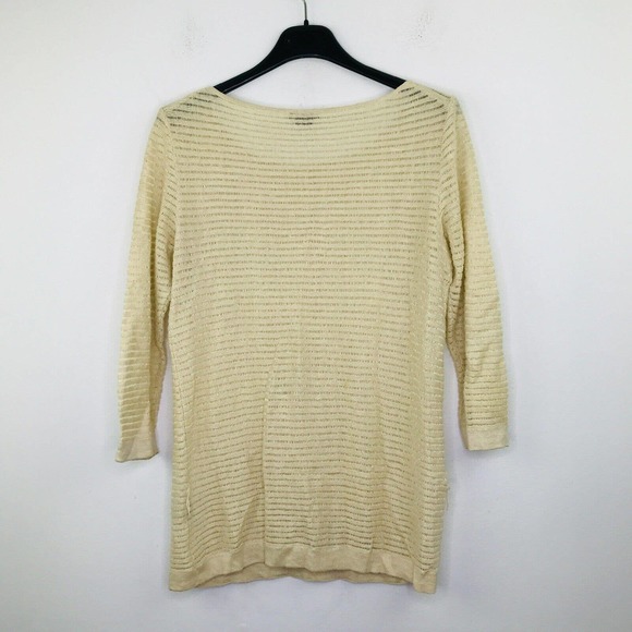 Lafayette 148 NY Womens Small Sweater Beige Linen Open-Knit 3/4 Sleeve Flaw BU16 - Picture 8 of 8